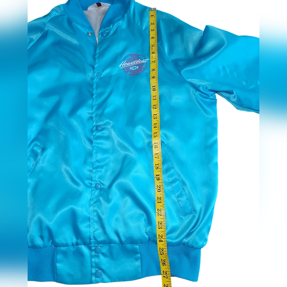 Chevy West Ark made in the USA, Vintage, 80s, Teal Satin Snap Up Jacket, Unisex - Picture 8 of 9